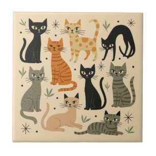 Retro Vintage 1950s Cat Pattern Tile