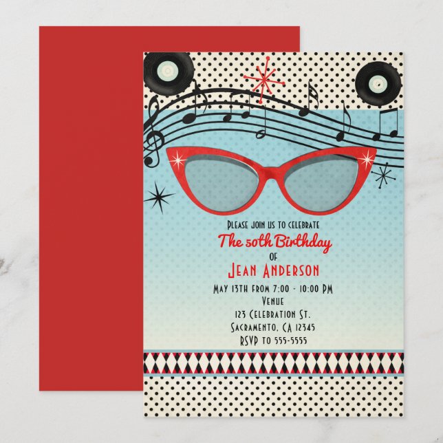 Retro Vintage 1950's Fifties ANY EVENT Invitations (Front/Back)