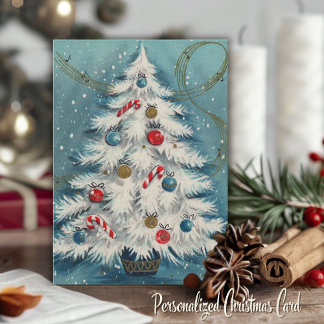 Retro Vintage 1950s White Christmas Tree Custom Holiday Card