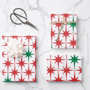 Retro Vintage 50s Christmas Star Pattern  Wrapping Paper Sheet