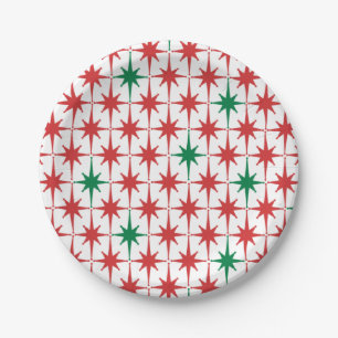 Retro Vintage 50s Christmas Stars Pattern Paper Plate