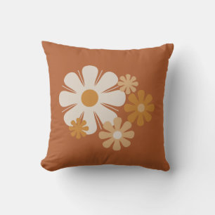 Retro Vintage 60s 70s Minimal Flowers Earth Tones Throw Pillow