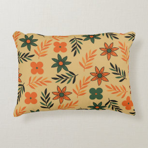 Retro Vintage 70s Floral Flower Leaves Pattern Accent Pillow
