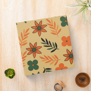 Retro Vintage 70s Floral Flower Leaves Pattern Binder