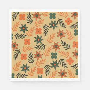 Retro Vintage 70s Floral Flower Leaves Pattern Napkin
