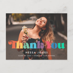 Retro vintage 70s graduation Thank you photo Postcard