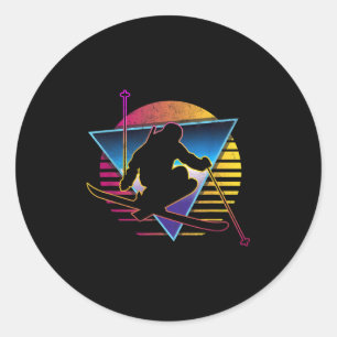 Retro Vintage 80s Ski Classic Round Sticker