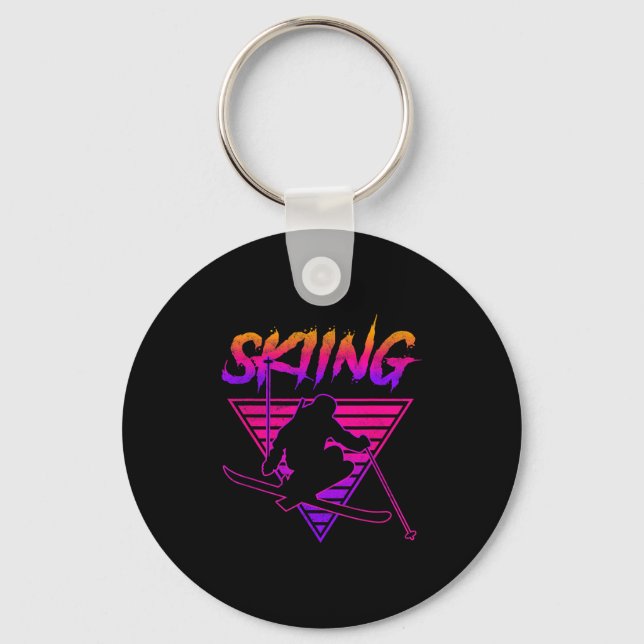 Retro Vintage 80s Ski Skiing _1  Keychain (Front)