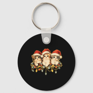 Retro Vintage 90s Cat Xmas Light Christmas 1  Keychain