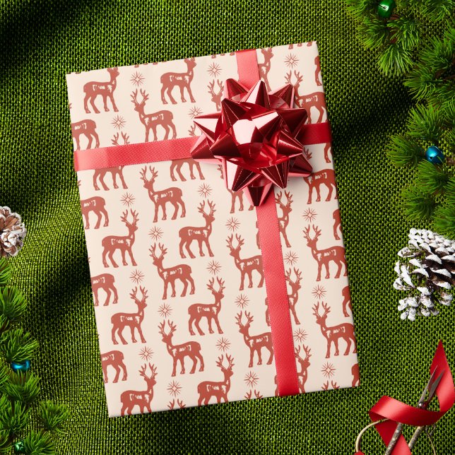 Retro Vintage Abstract Christmas Deer Pattern Wrapping Paper (Creator Uploaded)