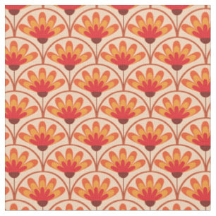 Retro Vintage Abstract Flowers on Scallop Shapes Fabric