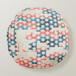 retro vintage abstract patchwork background on gru round pillow
