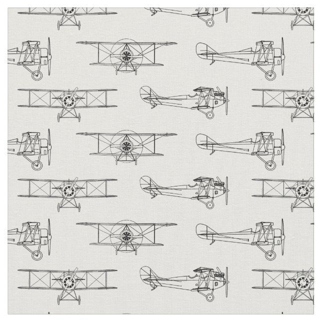 Retro Vintage Airplanes Pattern Antique Old Planes Fabric (Close Up)