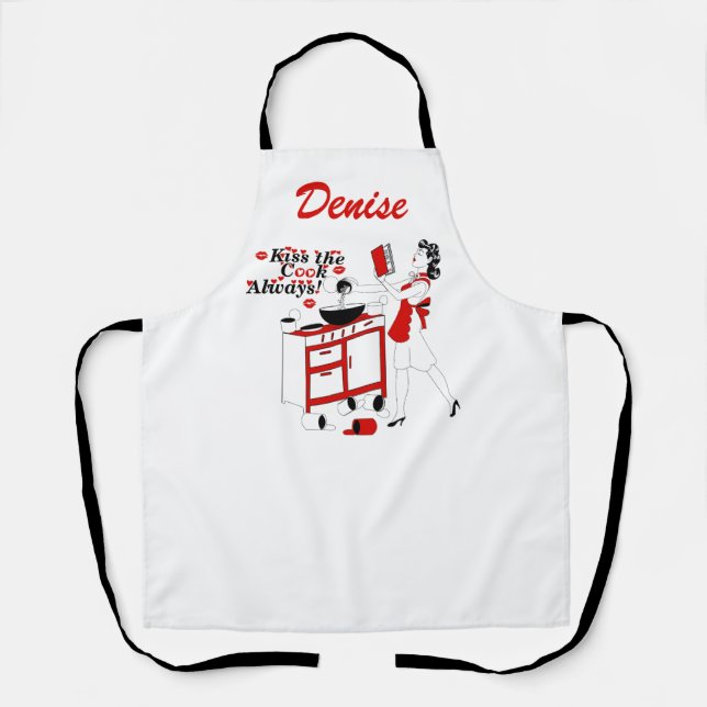Retro Vintage Always Kiss the Cook Kitchen Apron (Front)