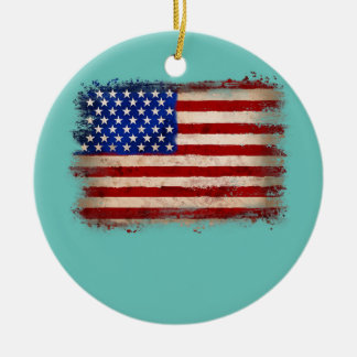 Retro Vintage American Flag All American 4th of Ceramic Ornament