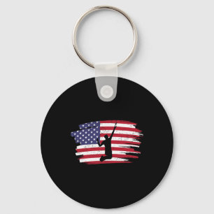 Retro Vintage American Flag Badminton 4th Of July Keychain