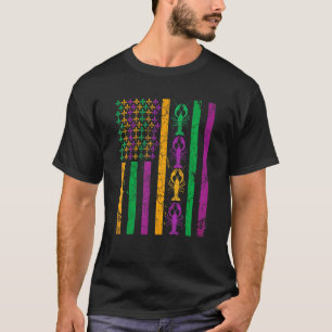 Retro Vintage American Flag Mardi Gras Crawfish Ou T-Shirt