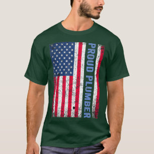Retro Vintage American Flag Plumber  Fourth of T-Shirt