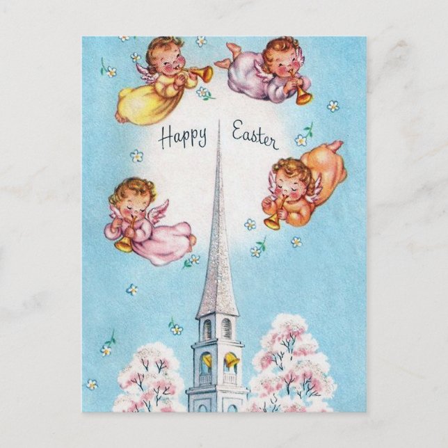 Retro vintage Angels Easter Holiday postcard (Front)
