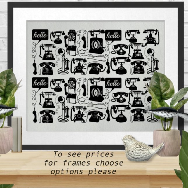 Retro Vintage Antique Black Telephone Pattern Grey Poster (Creator Uploaded)