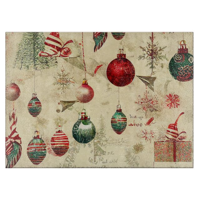 Retro Vintage Antique Christmas Ornaments Cutting Board (Front)