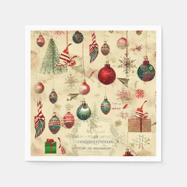 Retro Vintage Antique Christmas Ornaments  Napkin (Front)