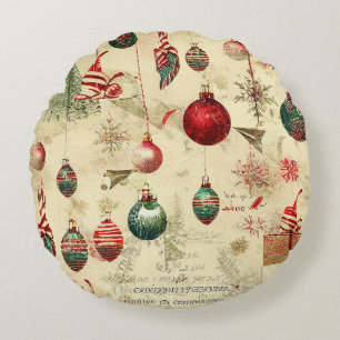 Retro Vintage Antique Christmas Ornaments  Round Pillow