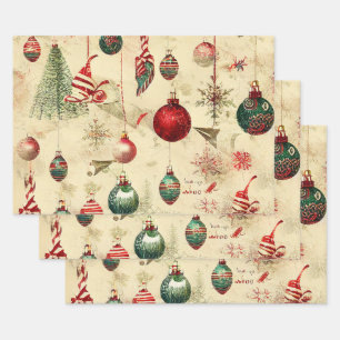 Retro Vintage Antique Christmas Ornaments  Wrapping Paper Sheet