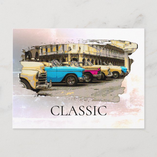 *~* Retro Vintage Antique Colourful Classic Cars Postcard (Front)