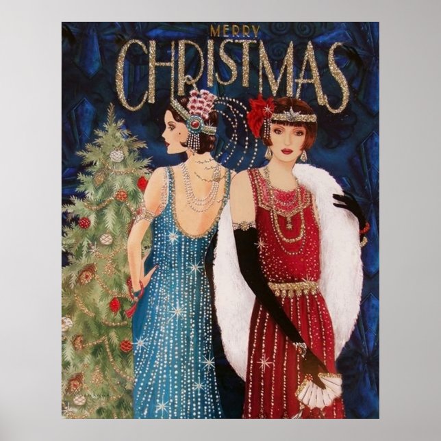 Retro vintage ar deco ladies Christmas poster (Front)