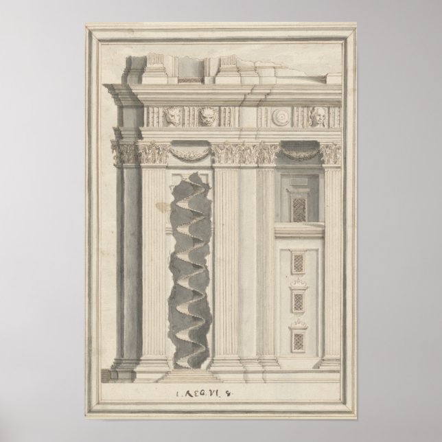 Retro Vintage Architectural Drawing Roman Columns Poster (Front)