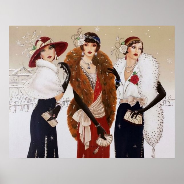 Retro vintage art deco Christmas ladies poster (Front)