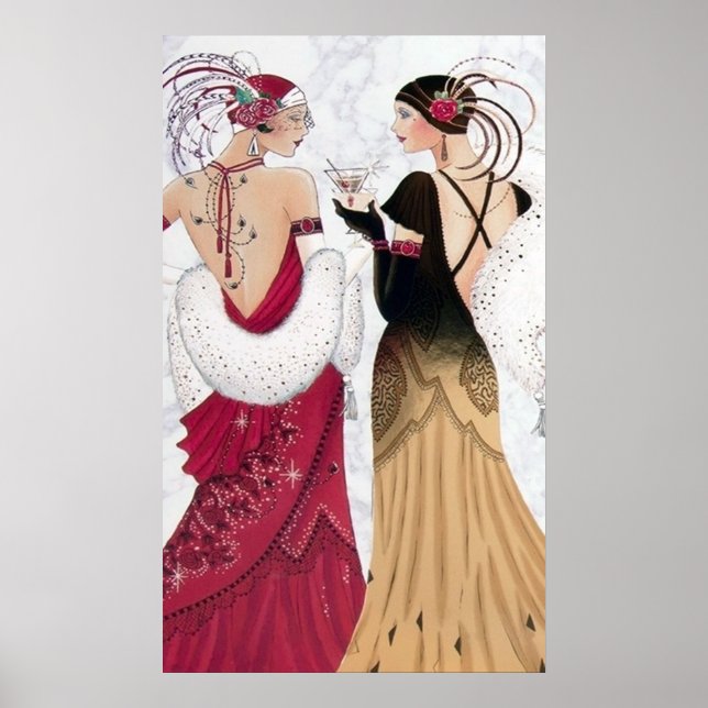 Retro vintage art deco Christmas ladies poster (Front)