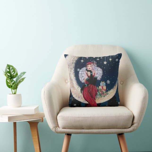 retro vintage art deco Christmas Throw Pillow (Chair)