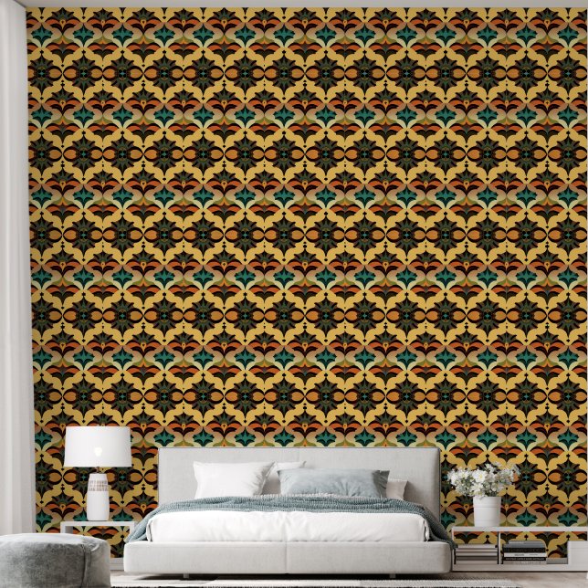Retro Vintage Art Deco Geomatric Shapes Pattern Wallpaper (Bedroom)