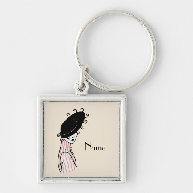 Retro Vintage Art Deco Hat Keychain (Front)