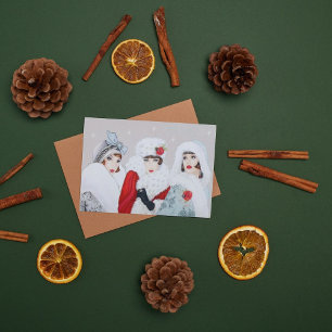 Retro vintage art deco ladies Christmas Holiday Card