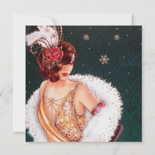 retro vintage art deco lady add message Holiday Card