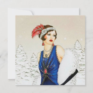 retro vintage art deco lady add message holiday card
