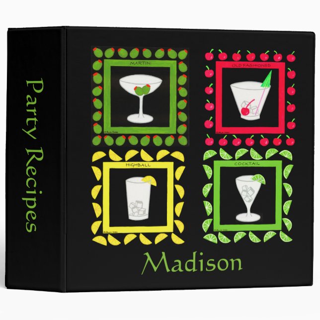 Retro Vintage Art Martini, Old Fashioned, Highball Binder (Front/Spine)