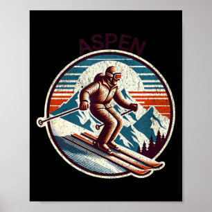 Retro vintage aspen colorado ski resort winter poster