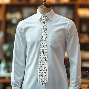 Retro Vintage Atomic Cats Black Turquoise White Tie