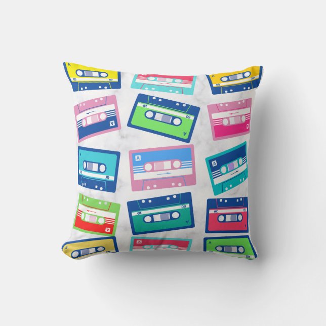 Retro Vintage Audio Tape Cassette Pattern  Throw Pillow (Front)