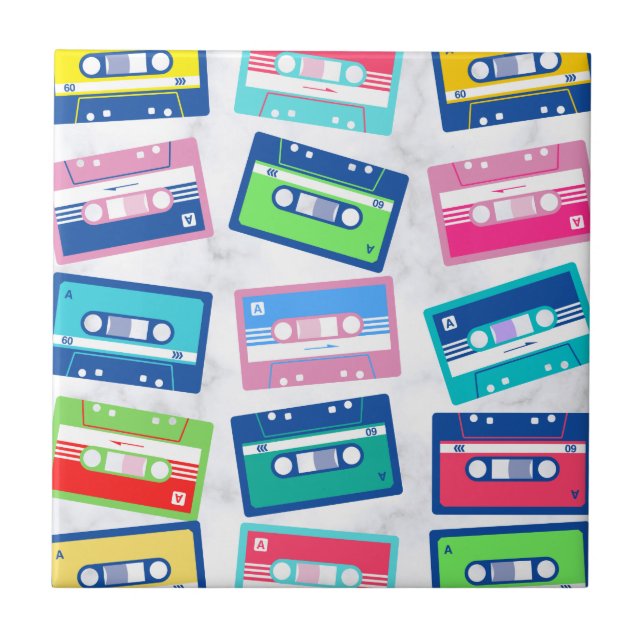 Retro Vintage Audio Tape Cassette Pattern Tile (Front)