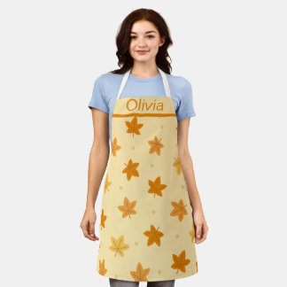 Retro Vintage Autumn Leaves Pattern Apron