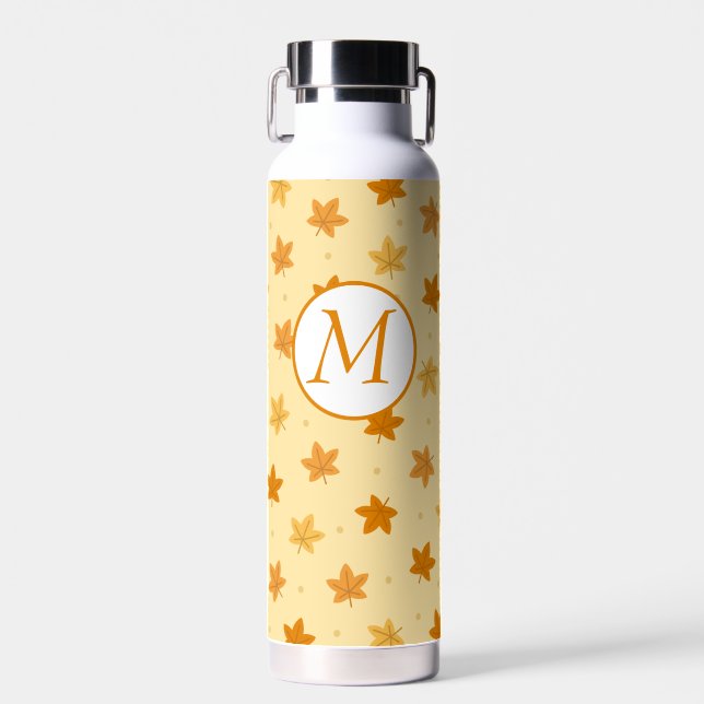 Retro vintage autumn leaves pattern water bottle (Front)