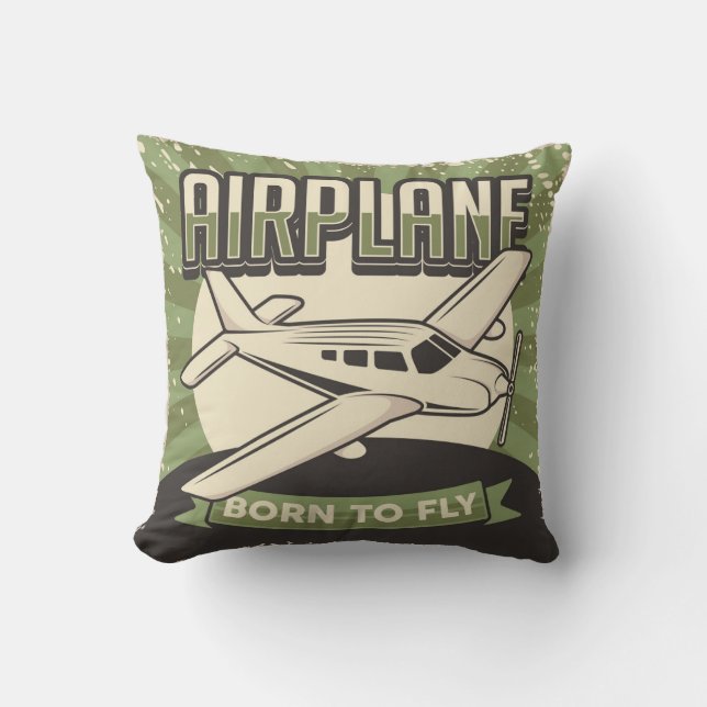 Retro Vintage Aviation Green plane Throw Pillow (Front)
