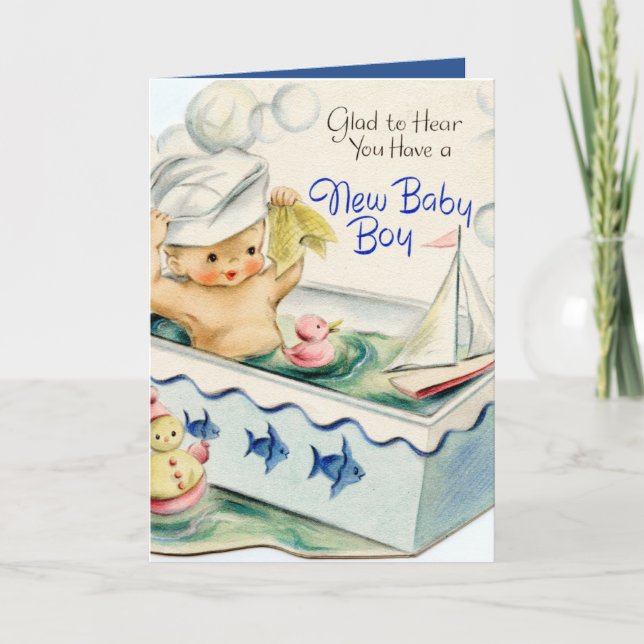 retro vintage baby boy add sentiment Card (Front)