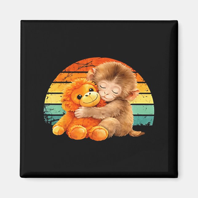 Retro Vintage Baby Monkey Punch Magnet (Front)