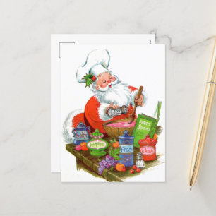 retro vintage Baking Santa Holiday Postcard